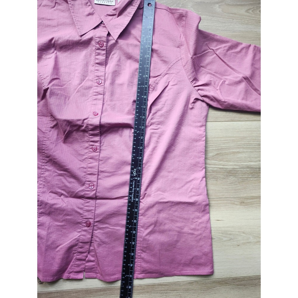 Apostrophe Stretch Pink Button Up Blouse Lace Up Tie Cuffs Plus Size 16W - Picture 7 of 9